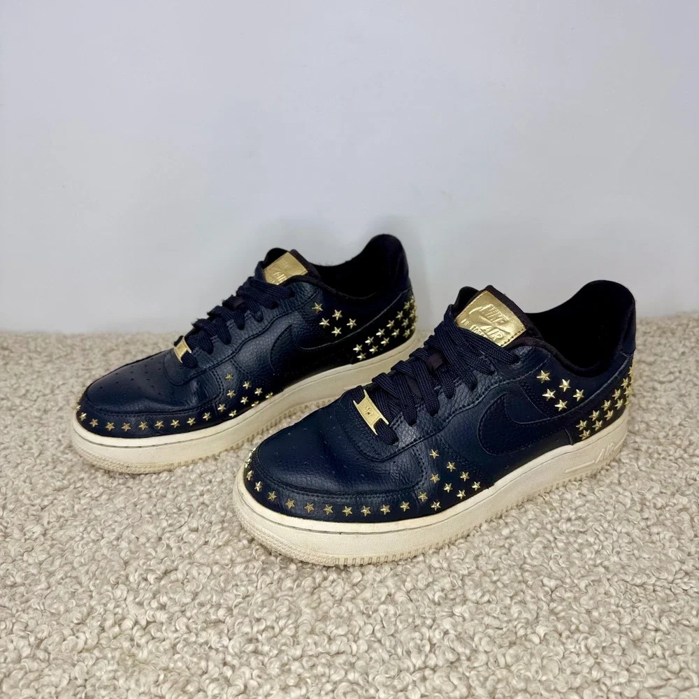 Nike Air Force 1 07 XX Gold Star Studded Oil Grey Women 8 AR0639-001